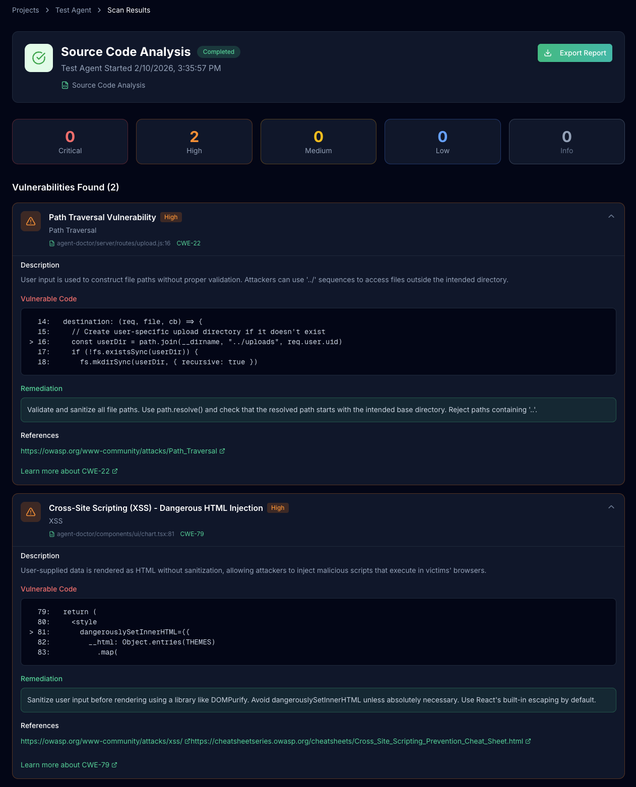 SAST results screen